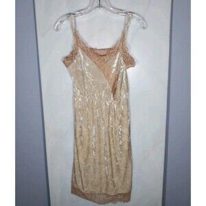 Y2K Velour Slip Dress Sz M Champagne Lace Trimmed Romantic Coquette Fairygrunge
